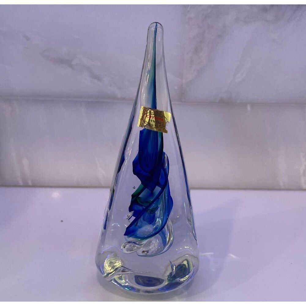 Handmade Marian Pyrcak Polish Lead Crystal Paperweight Art Glass Signed
